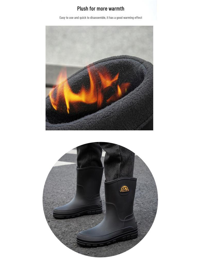 Men's Korean Style Waterproof Mid-Calf Rubber Rain Boots - Non-Slip, Slip-On Casual Fashion Shoes