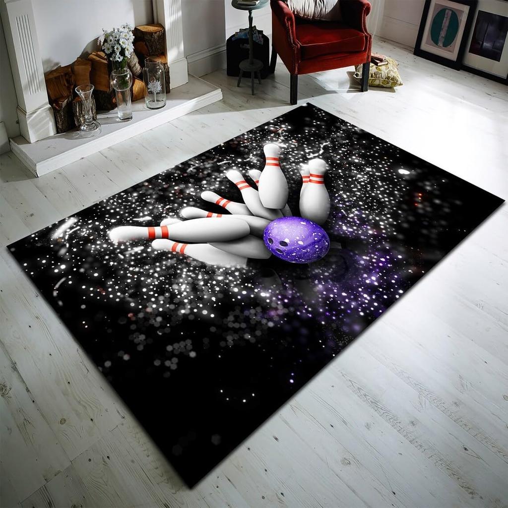 Bowling Party Area Rug for Boys Bedroom Living Room Decor Bowling Ball Carpet Sport Theme Floor Mat Non Slip Entrance Doormat