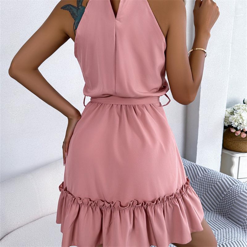 2026 Spring/Summer Women's Sleeveless Waist Cinched Ruffle A-Line Skirt S-XL