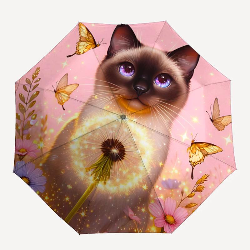 1pc Cat Fantasy Automatic Umbrella - 8-Rib Durable Frame, Portable Fashion Accessory & Holiday Gift yy251117195