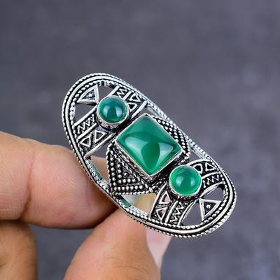 Natural Green Onyx Gemstone Handmade 925 Sterling Silver Gift Ring Size 6 Y7W86