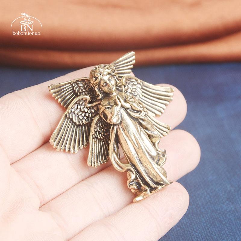 Copper Six winged angel God Nice Love Cupid Statue Space-saving Ornaments Brass Angel Figurines Tabletop Decorations Home Use Decor Accessories