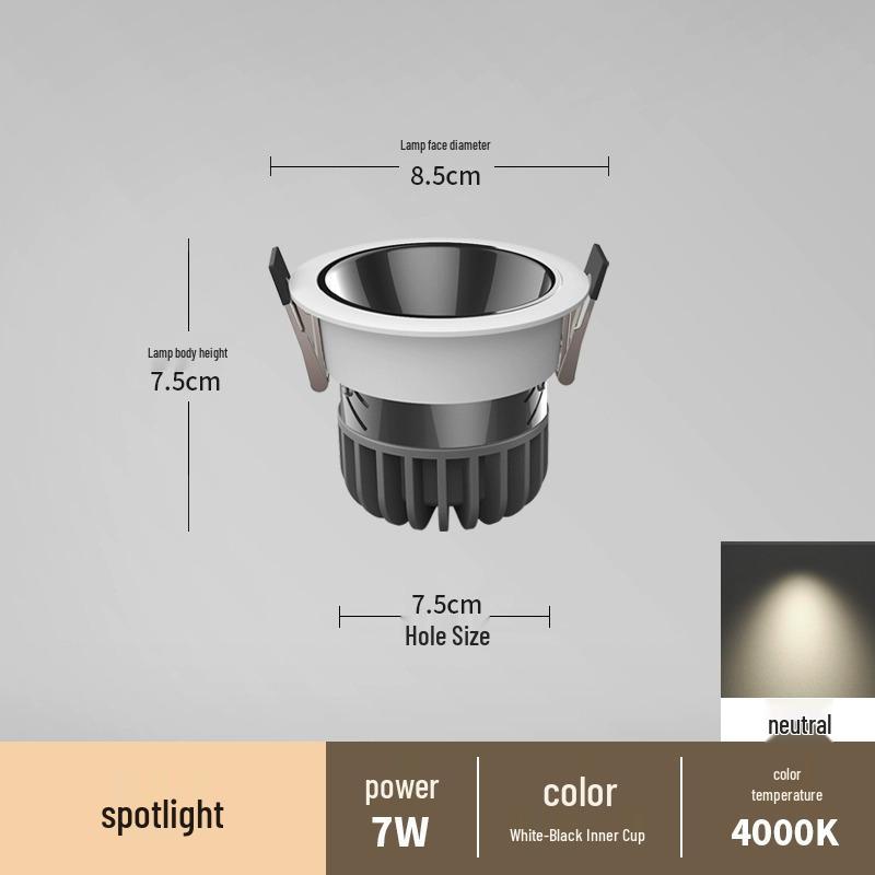 Spot încastrat fără ramă anti-orbire pentru sufragerii și holuri