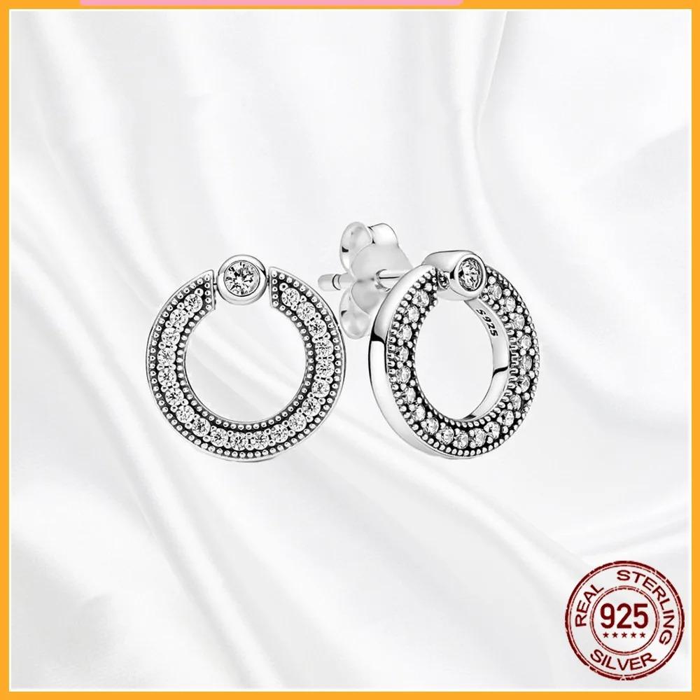925 Silver Heart Hoop Earrings Sparkling Original Jewelry Gift for Women
