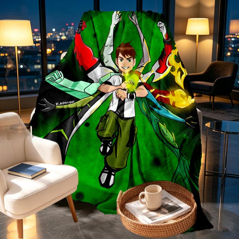Ben 10 Cartoon Print Blanket - Soft & Comfortable, for Bedroom, Travel, Sofa, Home Decoration - Birthday Christmas Gift for Friend