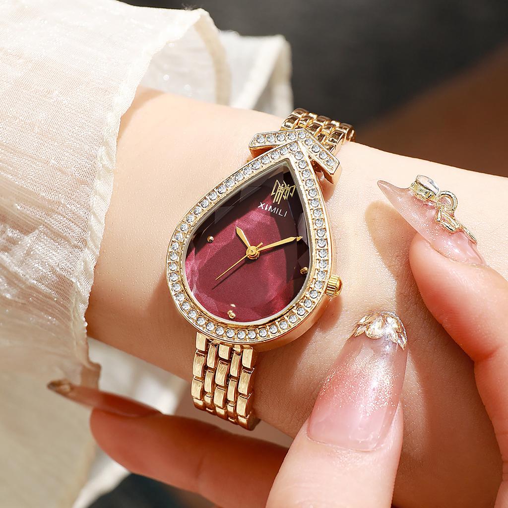 New Vintage Creative Watch for Women with Diamond-Studded Teardrop Dial High-Quality Design Ladies' Wristwatch Unique Gift Reloj