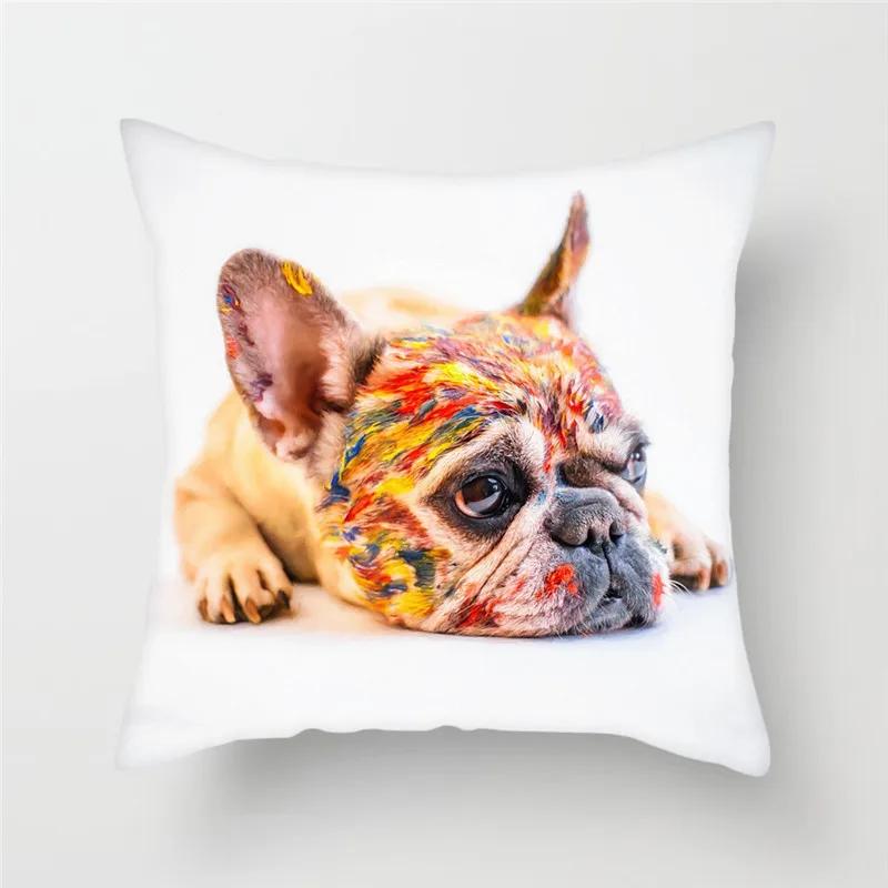 French Bulldog Polyester Cushion Cover Animal Dog Printed Pillow Cover For Sofa Home Living Room Decorative Pillowcase 45X45Cm