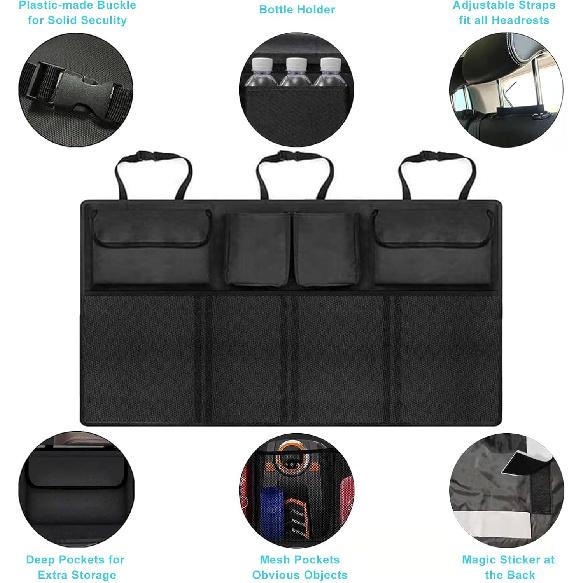 Trunk Organizer With 8 Storage Pockets, 1 Pack Rear Seat Organizer Keep SUV, MPV, TRUCK Organized & Tidy, Travel Accessories, Space Saver