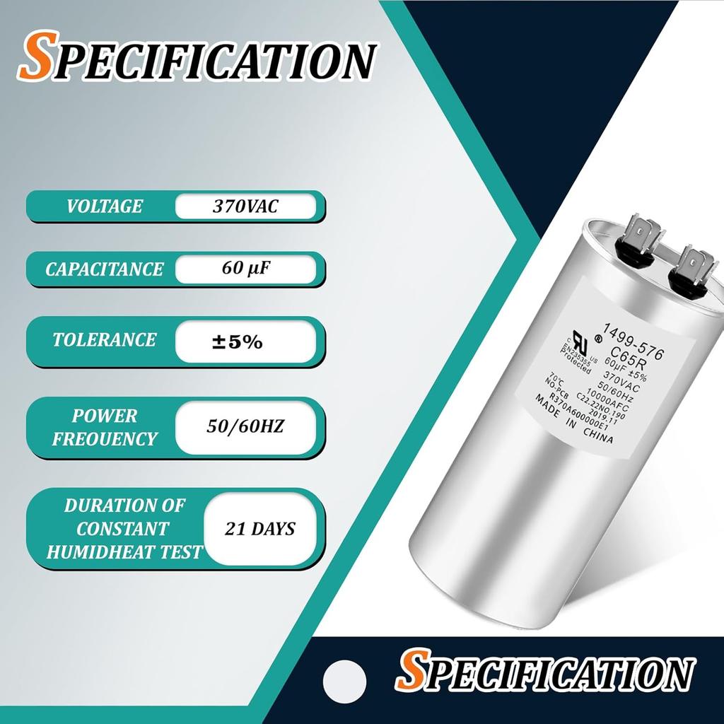 14995761 1499-5761 Capacitor 60+5UF Tolerance 5% 370VAC Helps Motor Start Stably Explosion-Proof