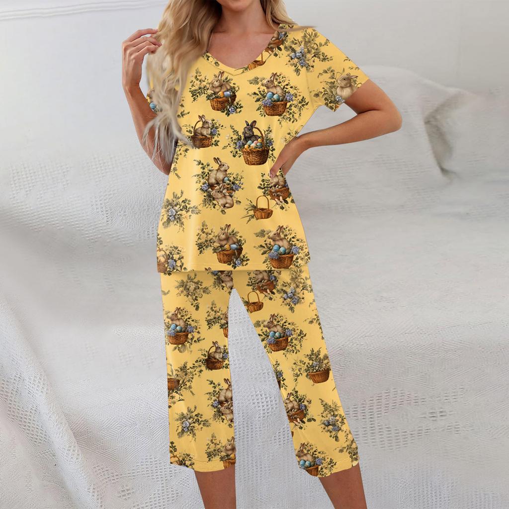 2 Piece Sets For Women Short Sleeve Top And Pants With Pockets Workout Soft Print Sets