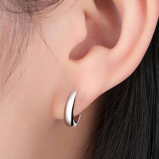 Men Women Silver Plated Smooth Small Hoop Huggie Earrings Party Jewelry Gift
