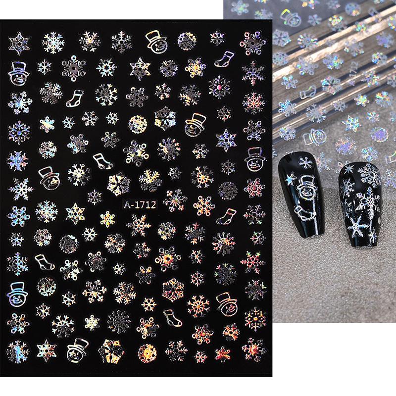 1Sheet Christmas Decorations 2026 New Year Nail Stickers Press On Nails Laser Snowflake Snowman Christmas Tree 3D Nail Decal