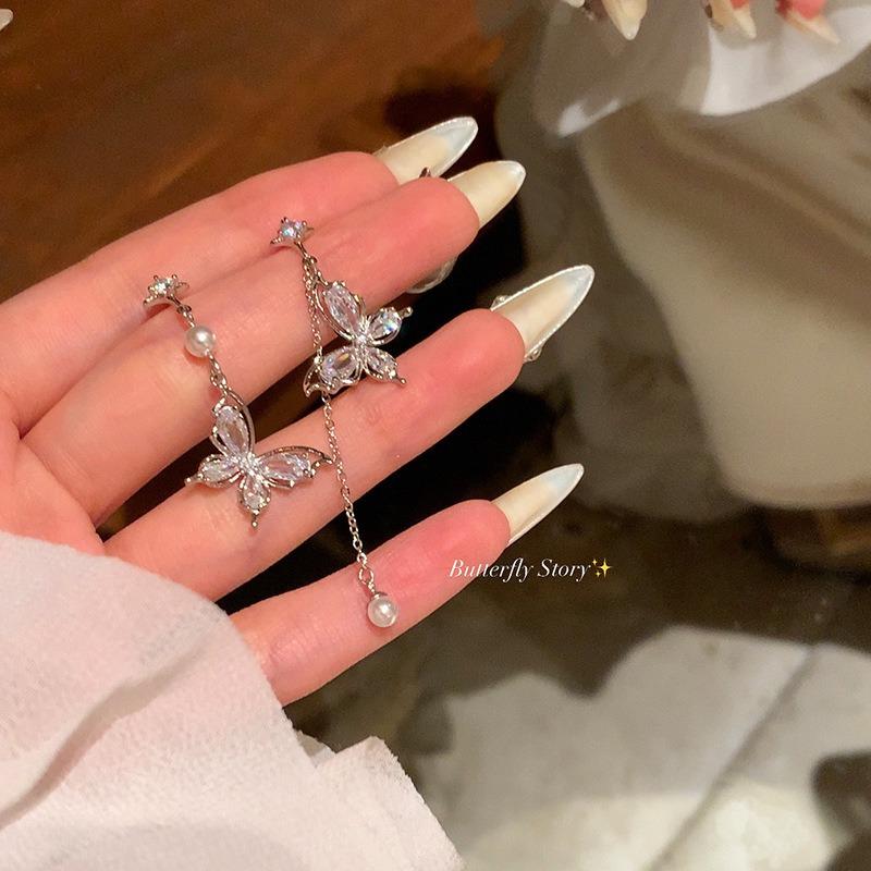 

Silver Needle High-end Style Claw Zircon Flowing Tassel Earrings for Women - Light Luxury, Small-Scale, Unique Style Long Earring Set A1781 Silver