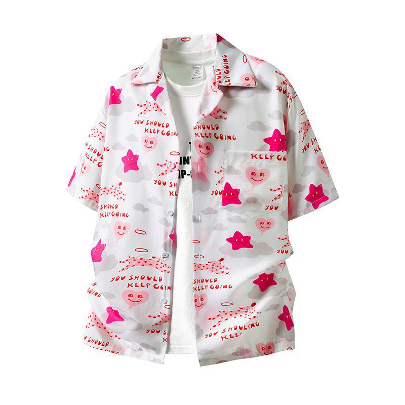 

Pink Nebula Heart Print Cuban Collar Short Sleeve Shirt Large