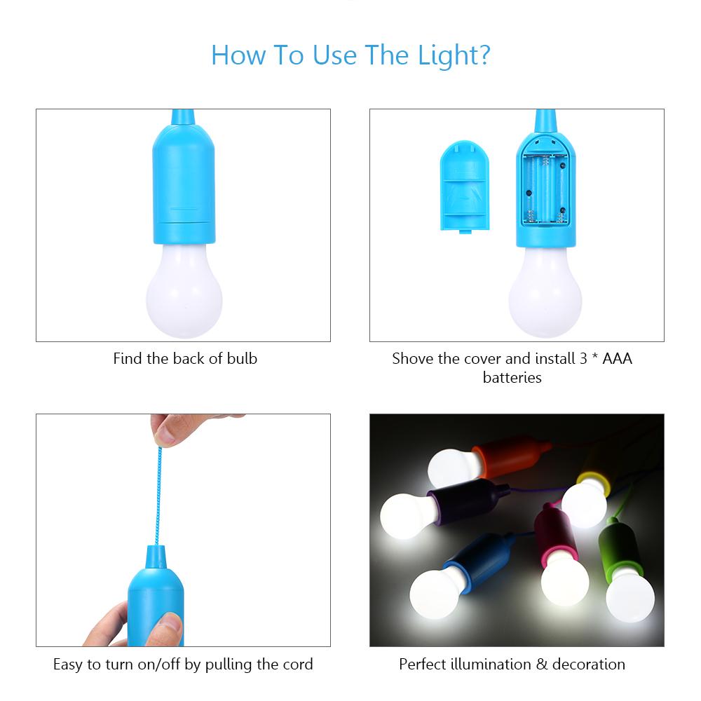 Tomshine 4.5V 0.5W LED Bulb Pull-Rope Switch 3 * AAA Battery Powered Operated Hanging Design 6 Pack