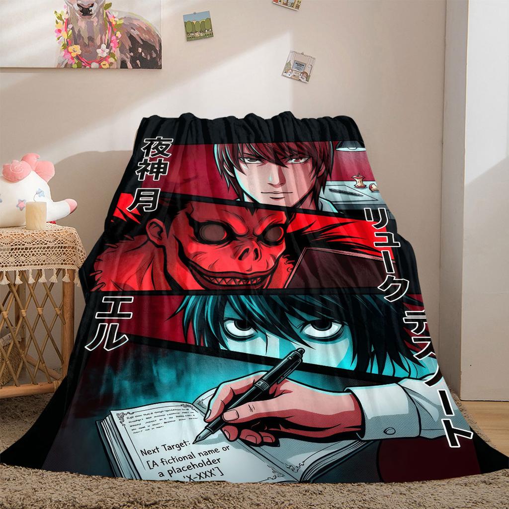 Death Note Top 2D Cartoon Flannel Blanket, Printed Pattern for Room, Soft Bedding Travel Picnic Throw_LIAN