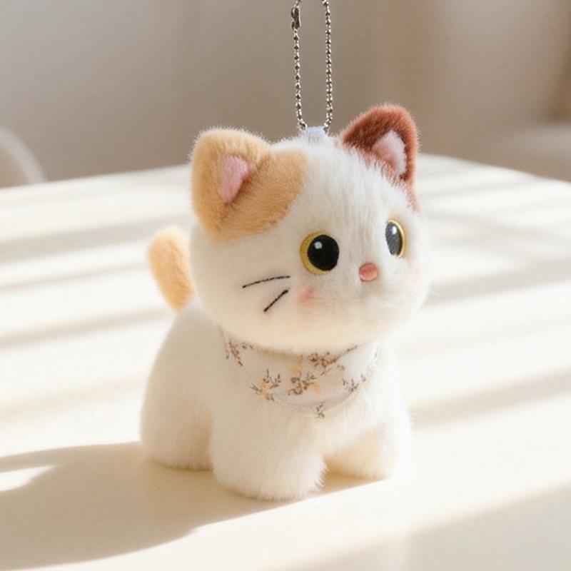 Flauschige Kawaii Katze Plüschtier Stehendes Kätzchen Stofftier Niedlicher Spitzenkragen Kitty Plüschtiere Geschenk Für Mädchen Heimdekoration