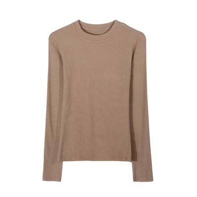 Fine Thread Cotton Round Neck Long Sleeve Base Shirt for Women In Autumn and Winter New T-shirt Top with Shoulders Underwear
