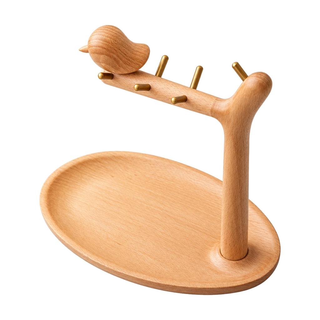 Countertop Accessory Holder SpaceSaving Beech Wood Desktop Organizer with Metal Pegs for Bedroom