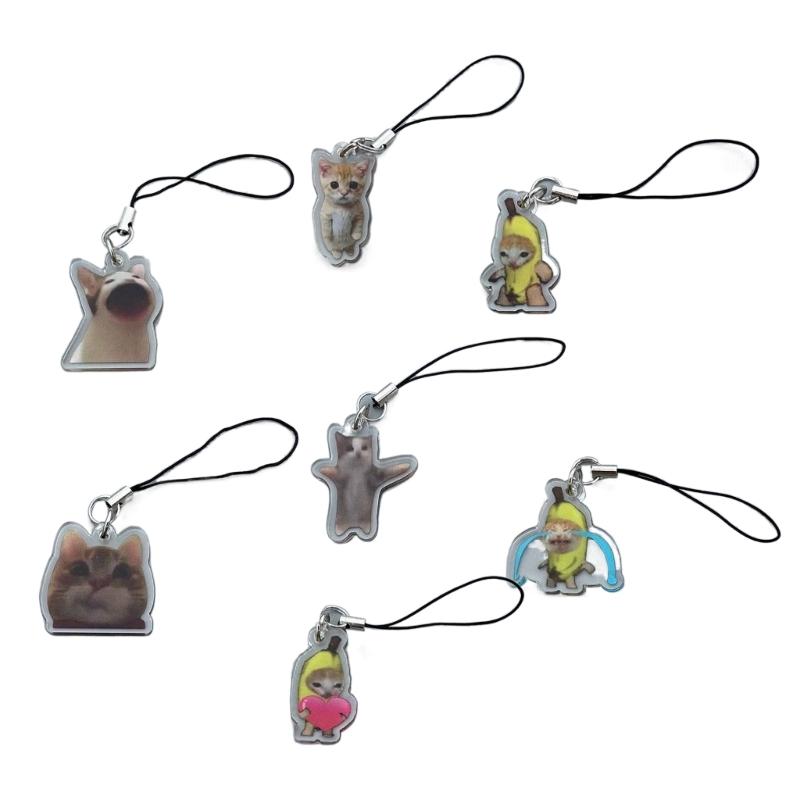 Portachiavi Gatto Adorabile Gatto Felice Banana Cat Catena per Cellulare Piccolo Ciondolo Laccetto per Telefono Gioielli per Bambini e Adolescenti