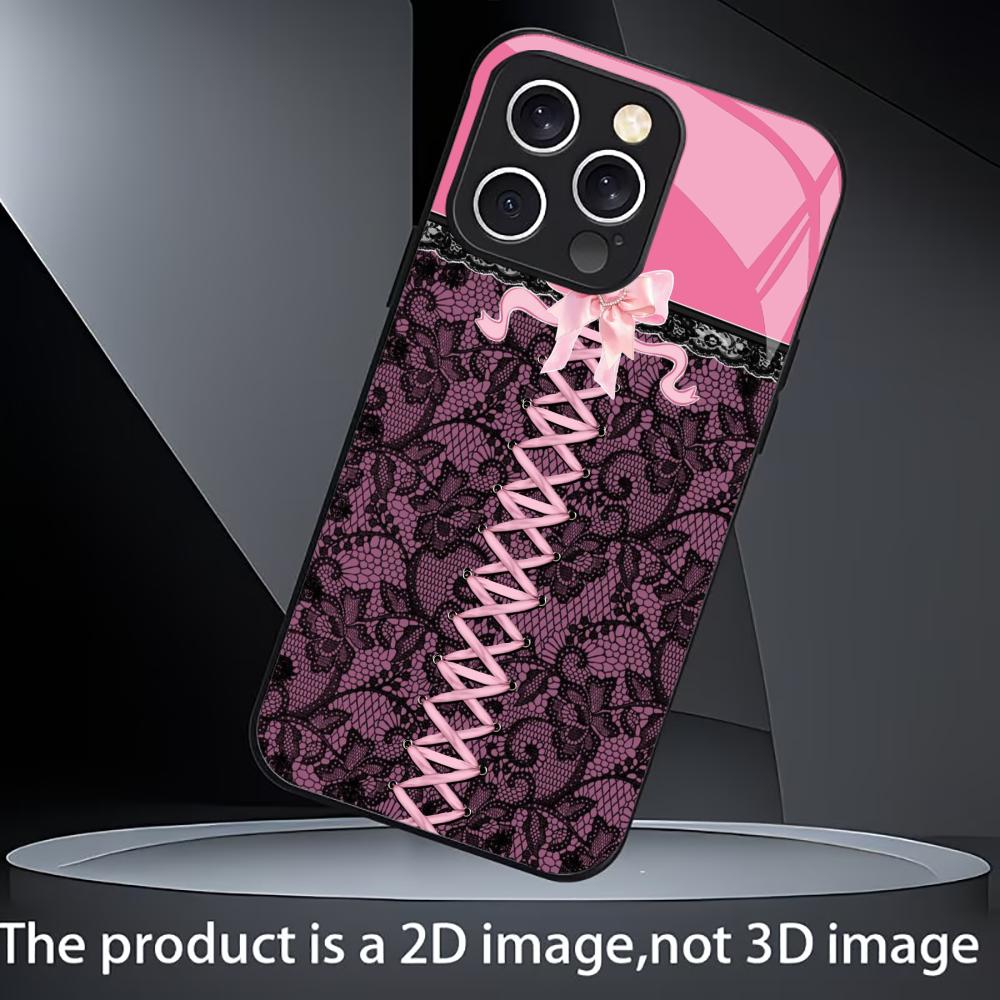 rendy Pink Corset Lace phone case mobile phones for iphone 17 pro max cover Glass for iPhone 17 16 15 14 13 12 11pm Pro Plus