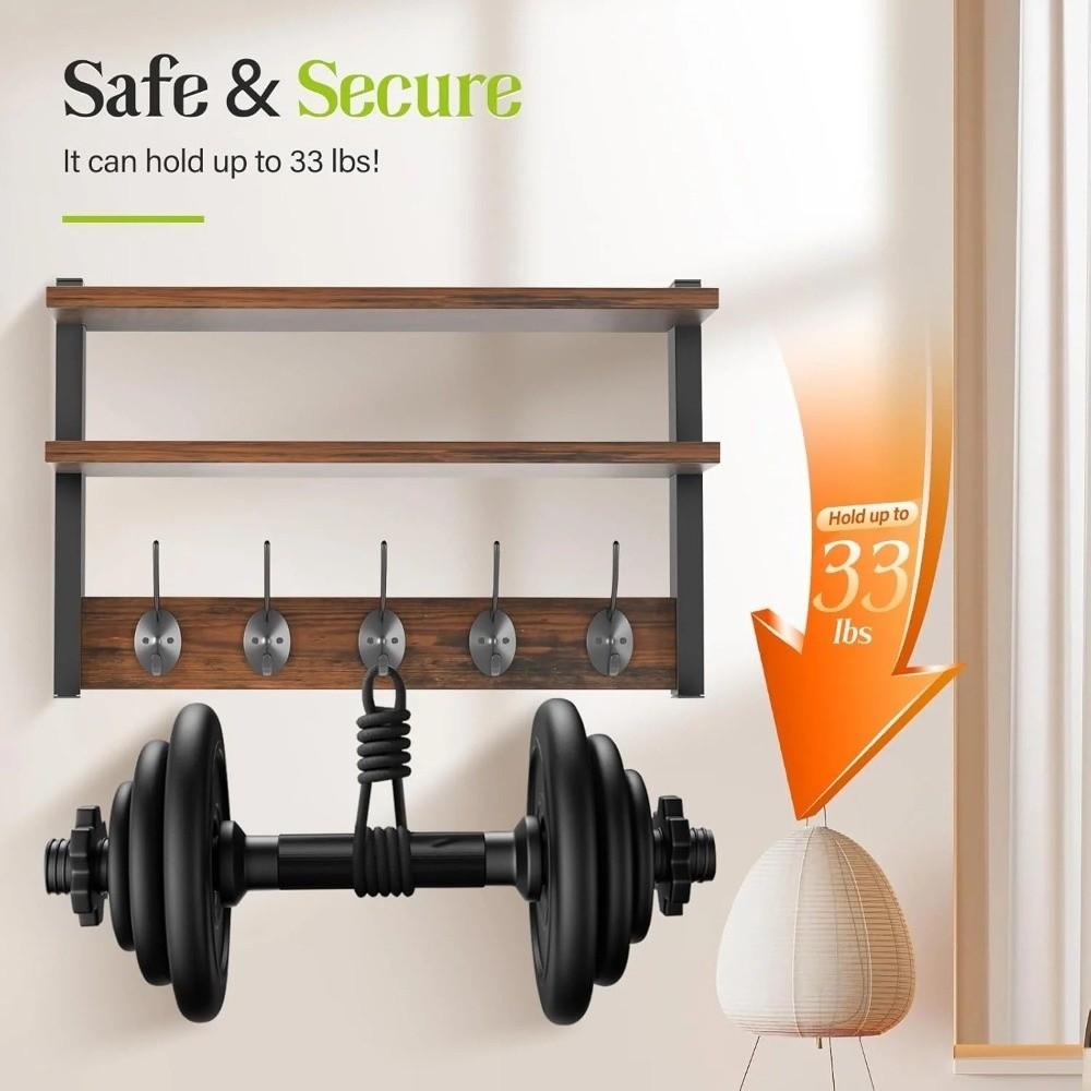 with Hooks Two-Tier Coat Rack Wall Mounted Entryway Coat Hook Wall Shelf  for Bedroom Living Room