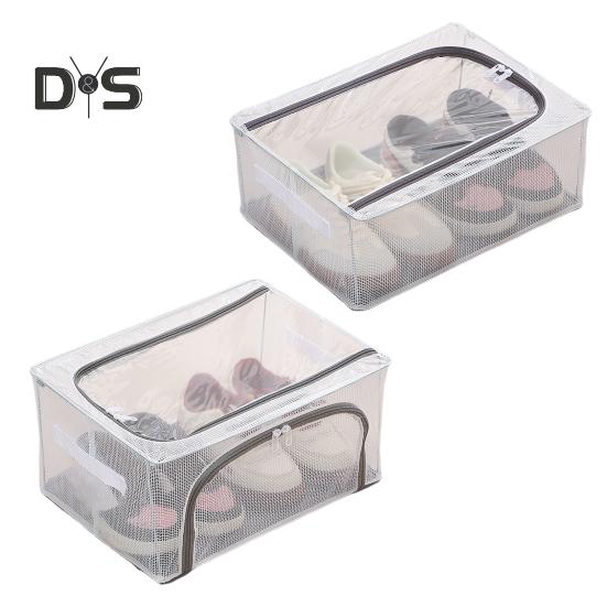 Transparent Storage Box with Double-Sided Openings Zipper Closure Waterproof PVC Shell Dustproof Under-bed Shoe Storage Box