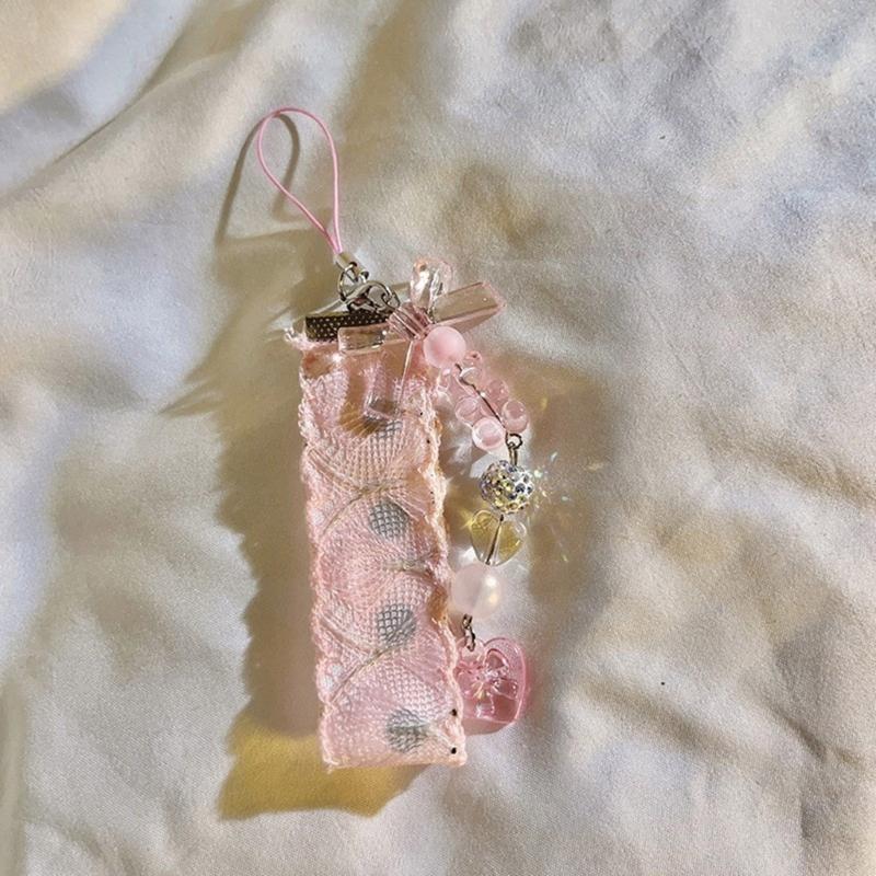 Butterfly Mobile Phone Pendant Bow Beaded Phone Chain Lace Fabric Lanyard Stylish Keychain Bag Charm Decorations