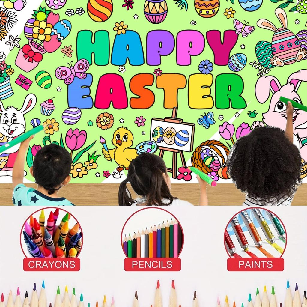 Póster para Colorear de Pascua Mantel de Papel Desechable para Fiestas Infantiles 76 * 183 cm Usado Para Fiestas Cultivando las Manos de los Niños
