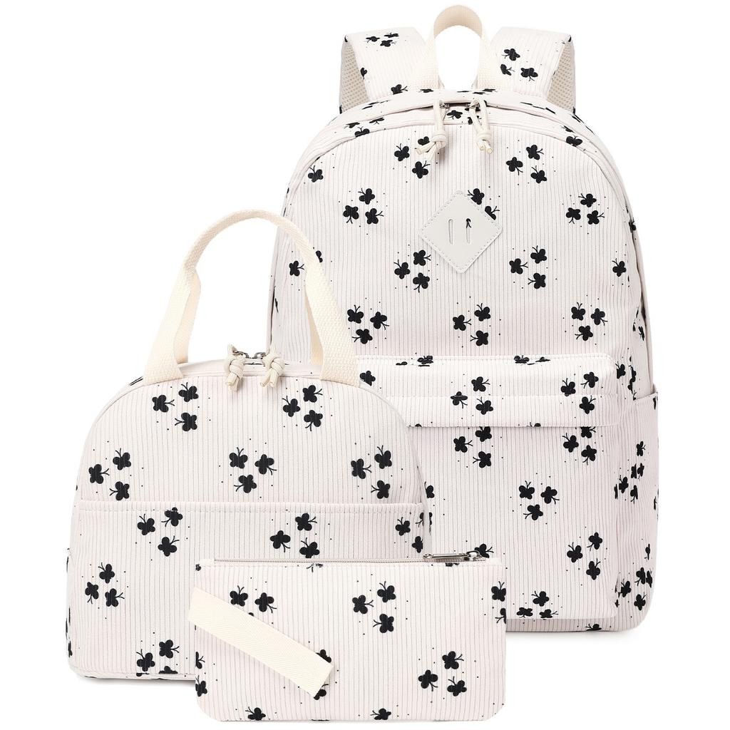 2026 New High Quality Corduroy 3-Piece Backpack Set for Girls Lightweight Floral Printed Primary School Student School Bags