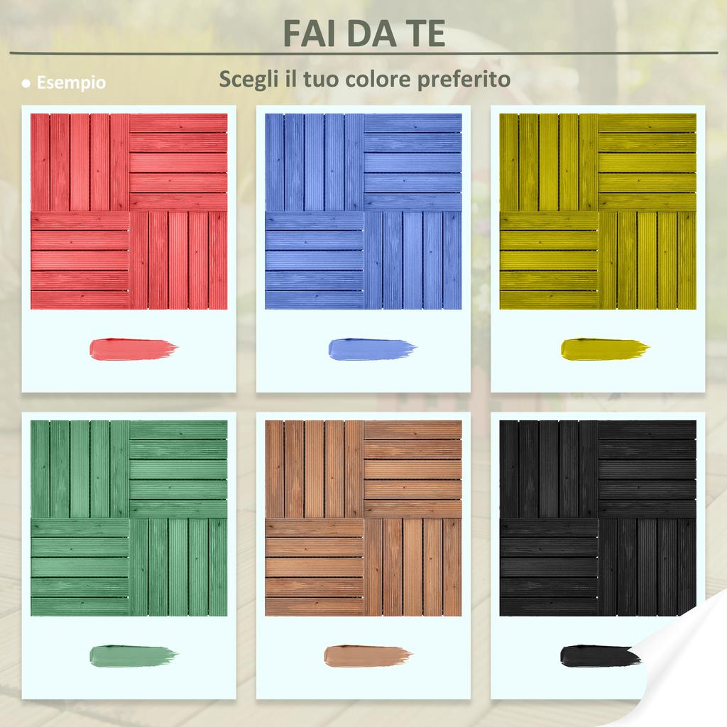 Outdoor Wooden Floor Tiles, Set of 27 Pieces Interlocking Assembly, 30x30x2.5cm