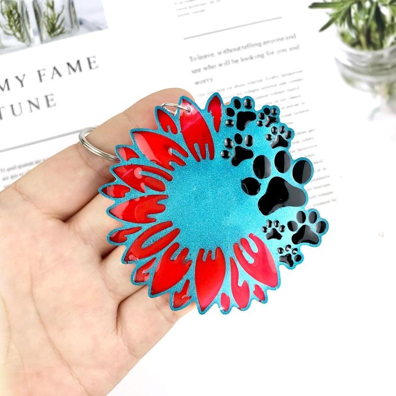 Shiny Glossy Sunflower Dog Paw Ornaments Silicone Epoxy Resin Mold DIY Keychain Pendant Jewelry for Valentine Gift Craft