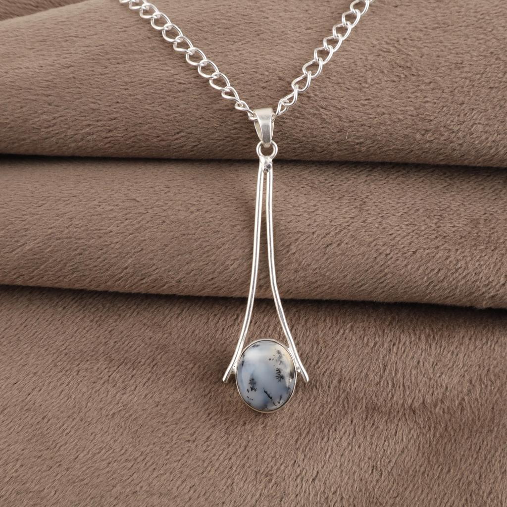 Dendritic Opal Gemstone 925 Sterling Silver Handmade Jewelry Designer Women's Pendant 1.79" PP-69-36