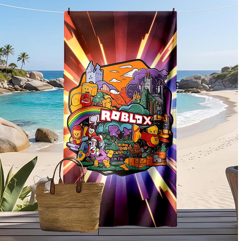 Roblox Bedrucktes Strandtuch Schnelltrocknend Weiches Handtuch Tragbare Große Rechteckige Stranddecke für Reisen Schwimmbad