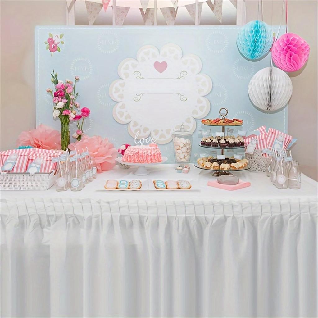 Tablecloth Set Disposable Solid Color Table Cover Table Skirts Rectangular Paper Table Covers With Long Skirting For Party