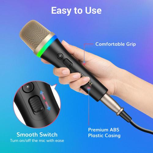 TONOR Dynamic Microphone (6.35mm Plug with 5M XLR Cable), Vocal Microphone, Unidirectional Metal Handheld Wired RGB Microphone, Compatible with Karaok