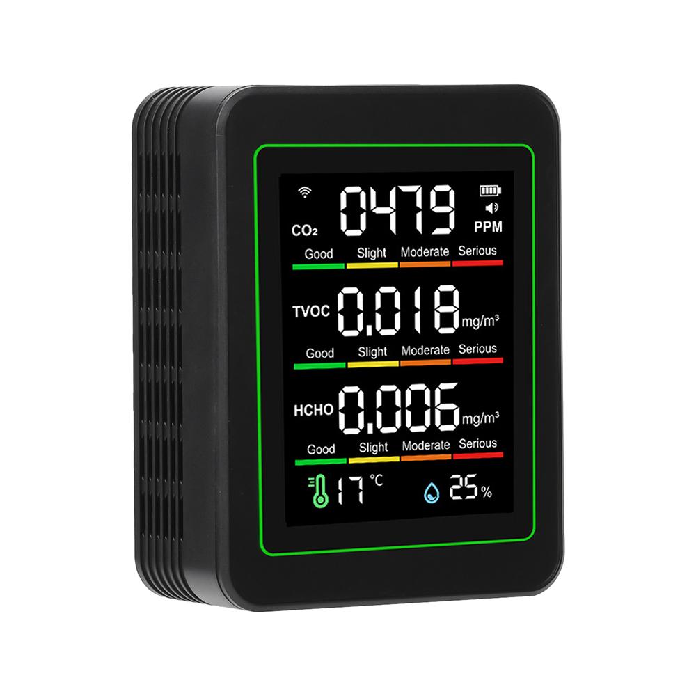 5-in-1 Air Detector Large Color Screen 30 Hours Battery Life Formaldehyde TVOC Temperature Humidity Meter CO2 Detector