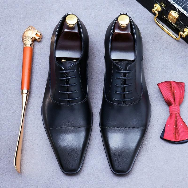 Fashion Elegant Genuine Leather Oxford Shoes Top Layer Cowhide Triple Joint Stylish Lace Up Men Dress Wedding Shoes