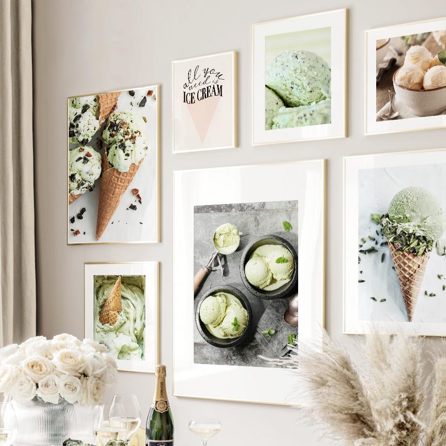 Grüne Eiswaffel Kuchen Zitat Poster und Drucke Wandkunst Leinwandmalerei Bilder für Getränkeladen Hotel Restaurant Raumdekoration