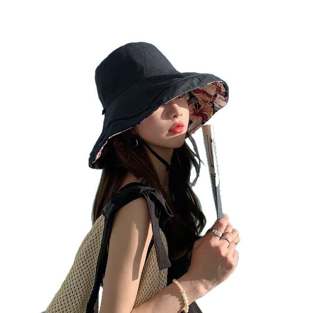 High Quality Double-Sided Printed Sun Hat UV Protection Large Brim Fisherman Hat Breathable Windproof Basin Hat for Girl