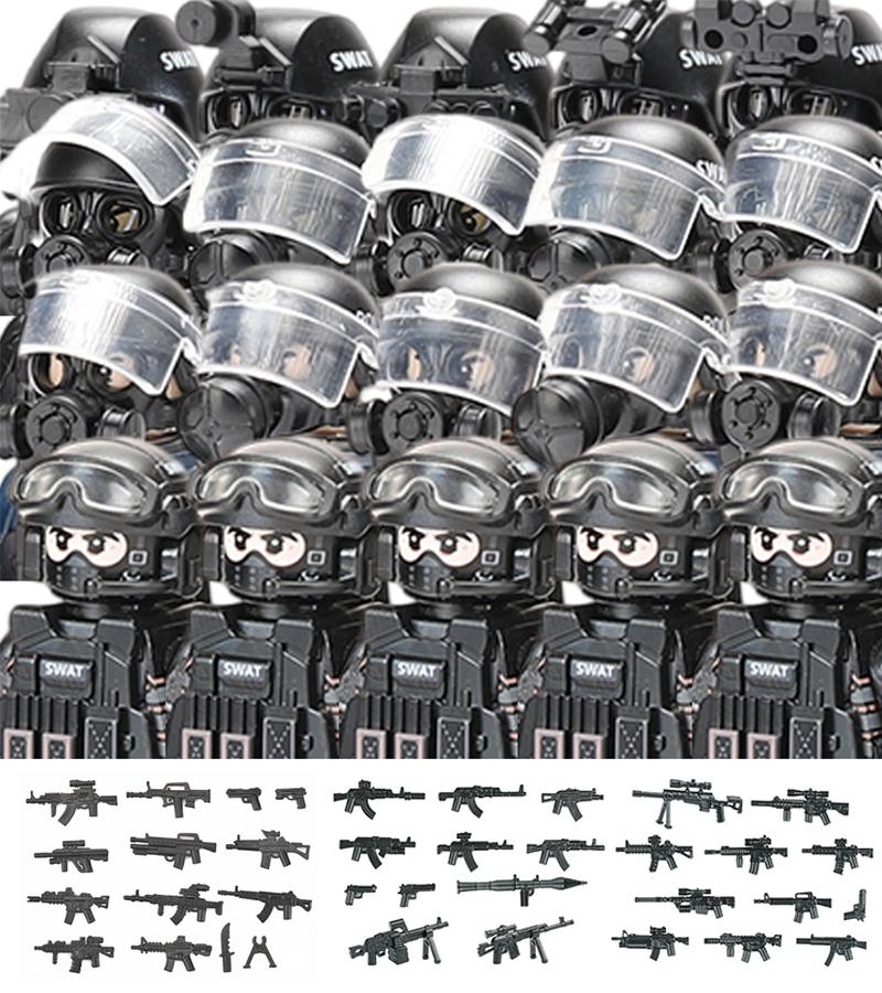 Polizia Cittadina Cina Forze Speciali Blocchi di Costruzione Soldato d'Assalto Figure SWAT Maschera Difesa Gas Armi Militari Mattoncini Giocattoli Bambini