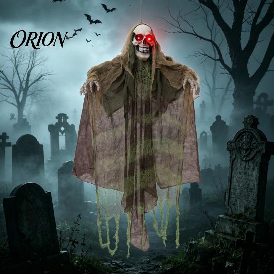 Creatori di Atmosfera per Escape Room Halloween Animatronics Decorazione Fantasma da Appendere, Falciatore della Morte Prop Attivato dal Suono con Decorazioni LED Occhi Luminosi