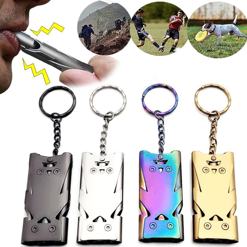 Double Pipe Whistle Pendant Keychain Whistle for Survival High Decibel Outdoor Camping Emergency Survival Tool Whistle Keyring
