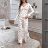 Women's Long-sleeved Pajamas And Pants Suit With Floral Print