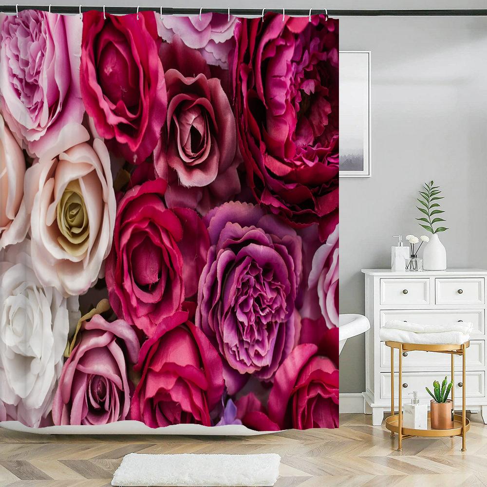 

Цветочная шторка для душа Красочная розовая природа Цветок Водонепроницаемая занавеска для ванной для украшения ванны с крючками 180x200см W180xH200cm