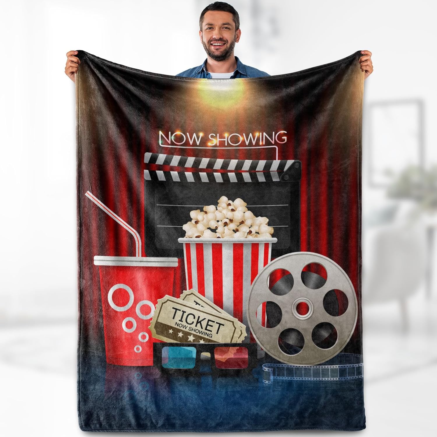 Movie Clapboard Gifts Throw Blanket - Director Board Theme Gifts for Women Men Adults Kids Movie Lover Actor Theater Home Film C Size: 75*100cm, Weight: 230 GSM
