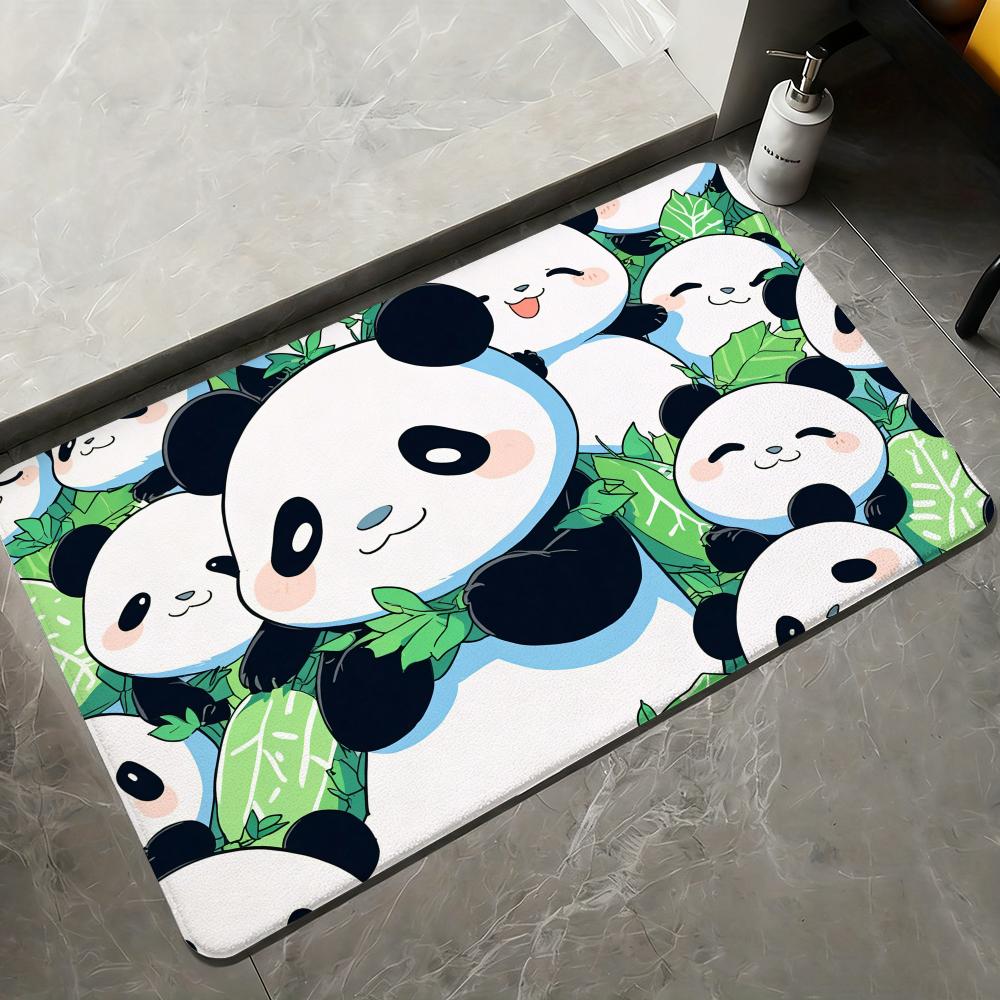 Cute Cartoon Panda Floor Mat Flannel Rugs Soft Winter Warmth Floor Mat Thickened Non-Slip for Living Room Home Door Mat
