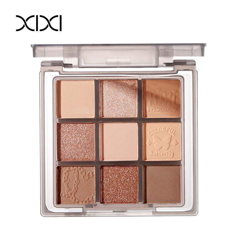 Xixi Smoky Pink Nine-Color Eyeshadow Palette: Pearlescent Shimmer in Milk Tea, Nude Brown, and Earth Tones for Beginners
