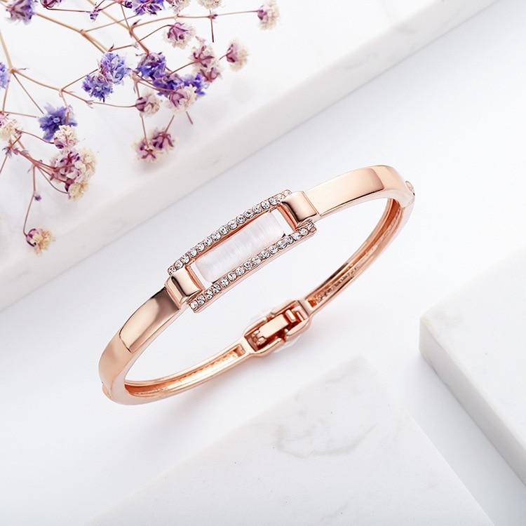 Basic Minimalist Modish Stylish With Rhinestone Bracelets Rose Gold Tone Open Wrist Bracelet Girlfriend Birthday Giveaway Gift Idea Non FadingSimple