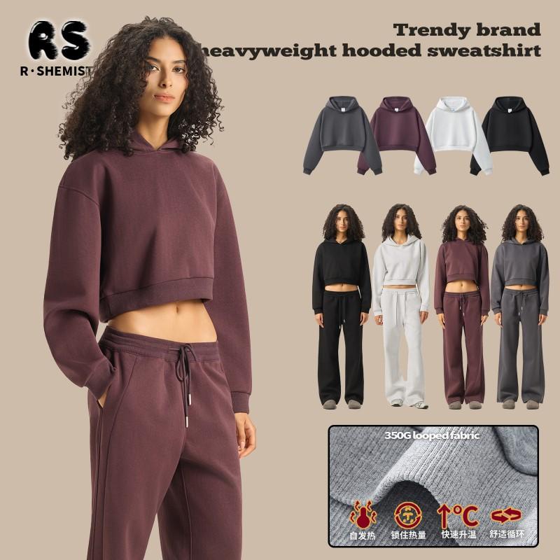 RS Womens Tracksuit Set Hooded Sweatshirt Jacket Pants Clean Fit American Sport Style Streetwear